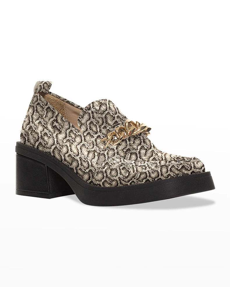 CHELSEA PARIS Claude Snake-Embossed Chain Heeled Loafers