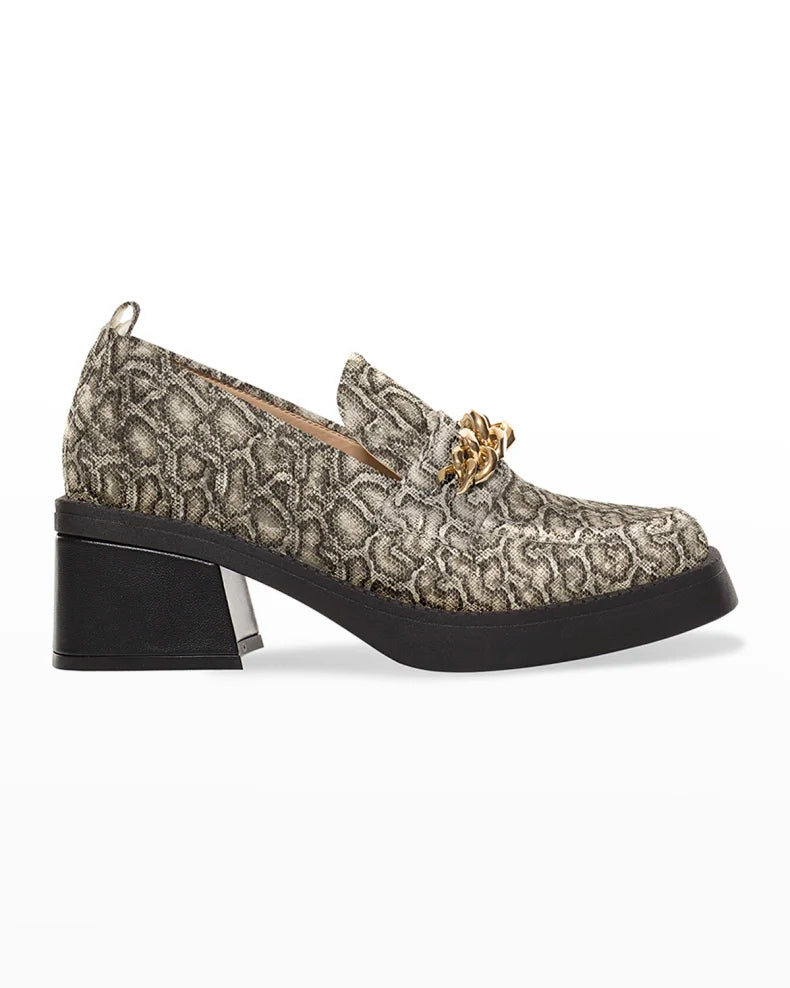 CHELSEA PARIS Claude Snake-Embossed Chain Heeled Loafers