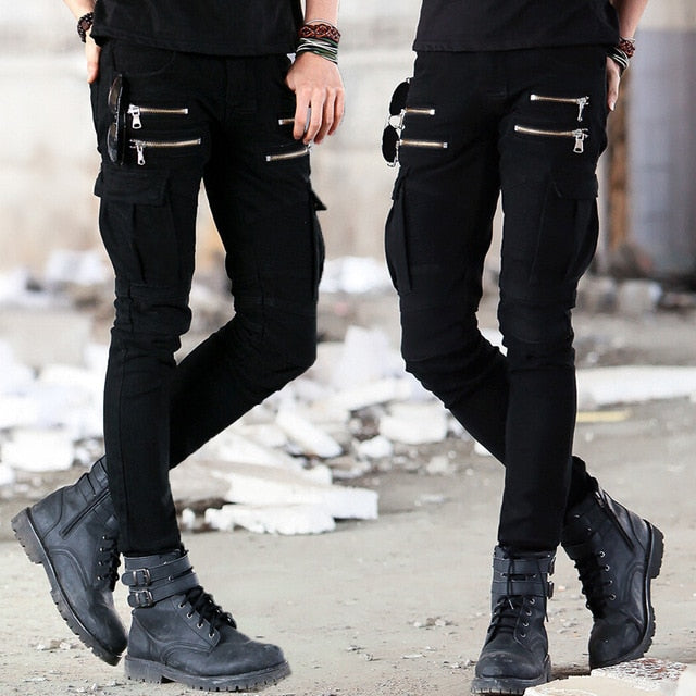 Green Black Denim Biker jeans Mens Skinny 2015 Runway Distressed slim elastic jeans hiphop Washed