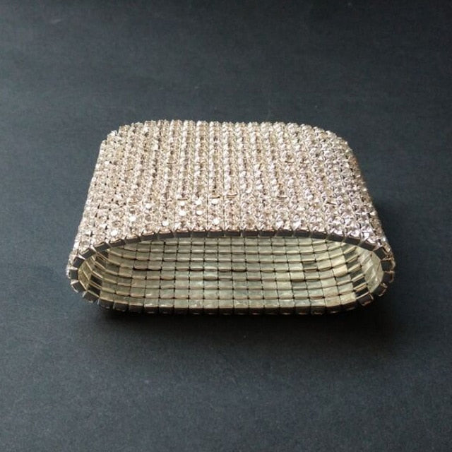 Gorgeous 15 Rows Bling Clear Rhinestone Stretch Bangle Bracelet Wedding Bridal Wristband for Women