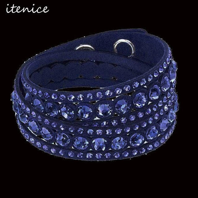 Rhinestone Leather Bracelet Handmade Bracelet with Bling Rhinestone Wrap Leather Bracelet Hot Drill Bangle for Girl/Women Gift