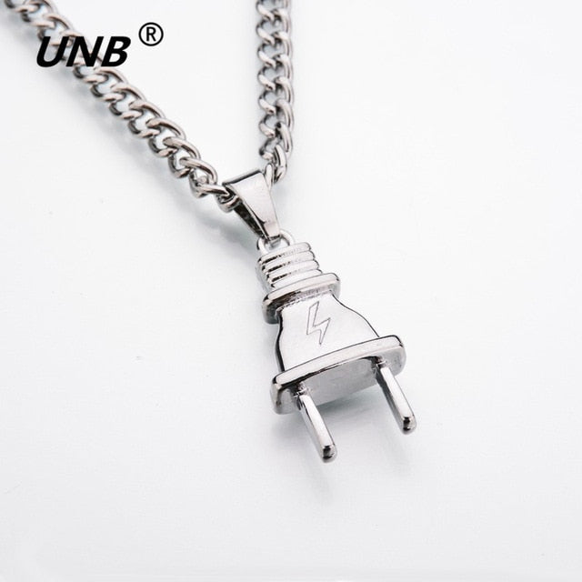 UNB 2017 New Gold-color Electrical Plug Shape Pendants Necklaces Men Women Hip Hop Charm Chains Iced Out Bling Jewelry Gifts