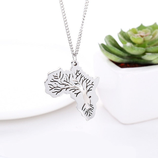 Hiphop Africa Necklace Gold Silver Color Pendant link Chain African Map Gift Tree Of Life Ethiopian Jewelry for women/men