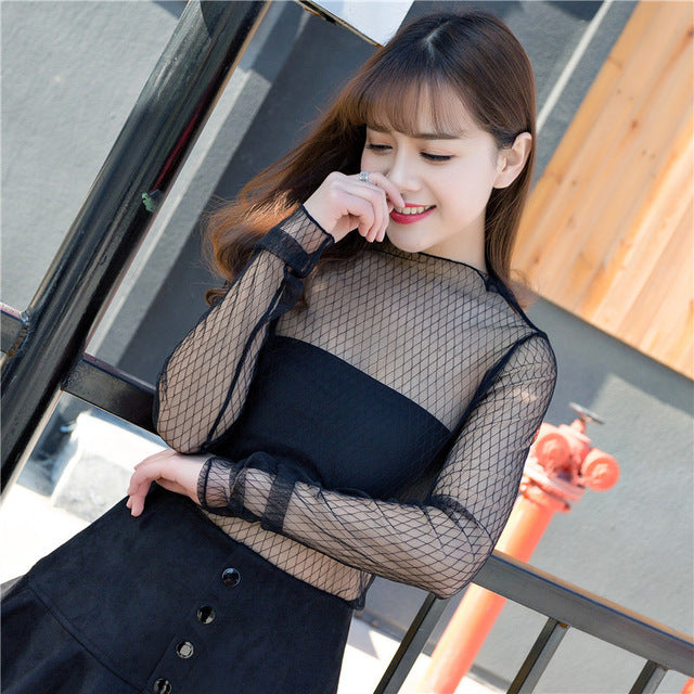 Ruoru Women Sexy Harajuku Mesh Net See Through T Shirt Hollow Transparent Undershirt Star Base Top Camisas Femininas Clubwear