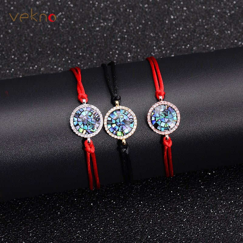 VEKNO Colorful Natural Gravel Shell Round Charm Red Rope Thread String braided Chakra Bracelets Men Women hombres mujer pulseira