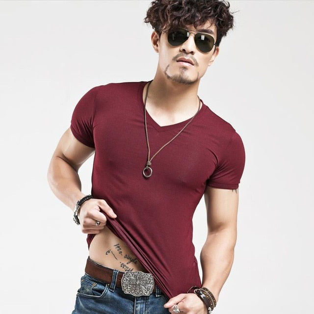 Men's Tops Tees 2018 summer new cotton v neck short sleeve t shirt men fashion trends fitness tshirt free shipping LT39 size 5XL