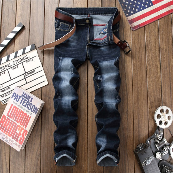 Male hole badge embroidery style denim trousers pants  2018 Fashion New Men's Casual Slim Patch Jeans Dropshipping