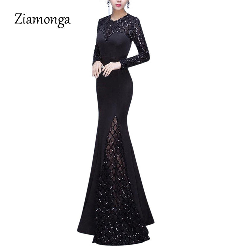 Ziamonga Fashion Black Women Dress 2018 Top Selling Floor-Length Sequin Lace Dress Sexy Formal Party Dresses Mermaid Long Dress