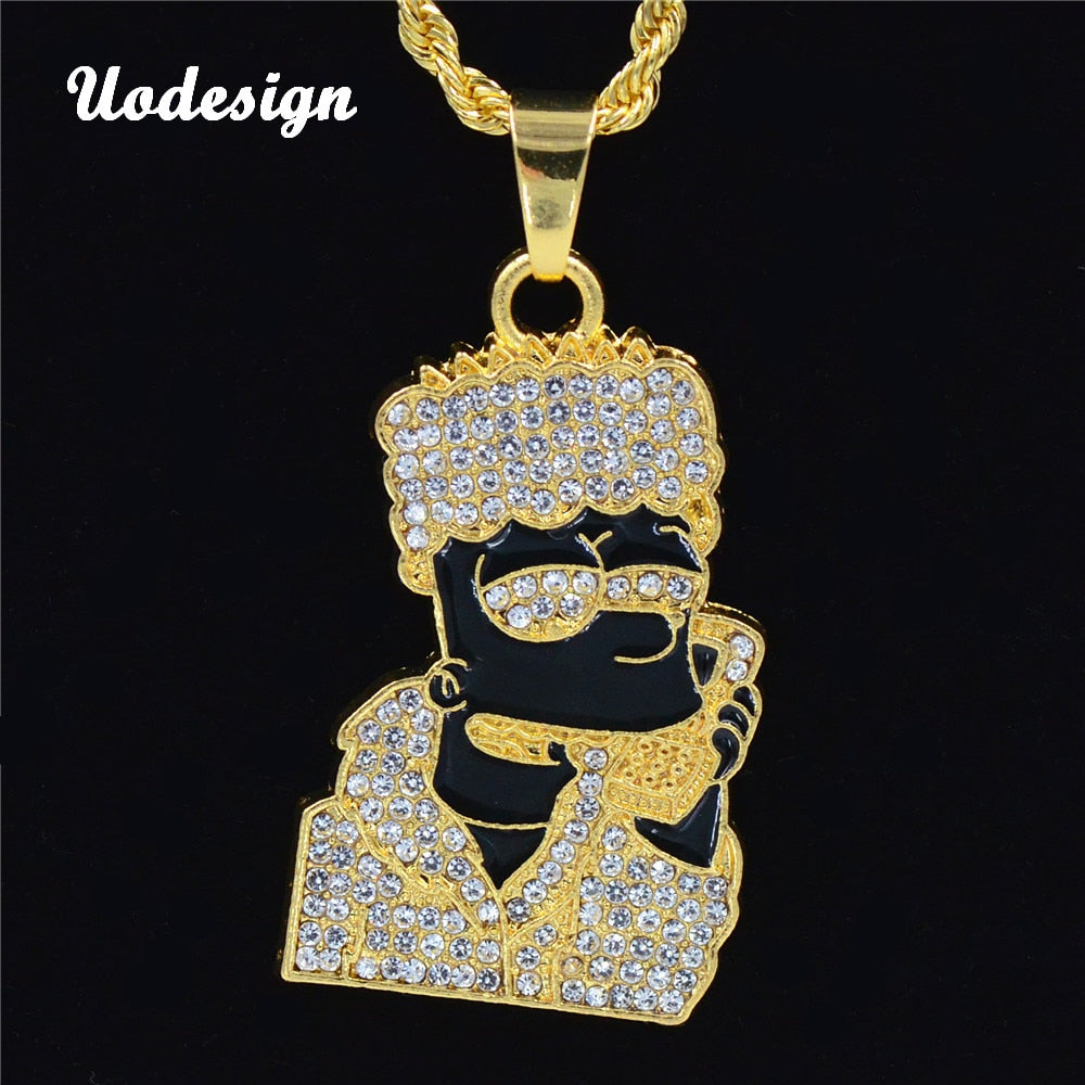 Uodesign Hip Hop Iced Out  Choker Oil Crystal Rhinestone Cartoon Head  Figure Pendent Necklace Present Bling Rapper Men Jewelry