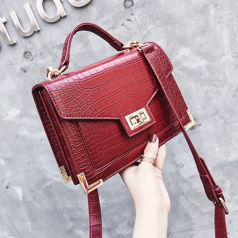 Retro Fashion Female Square bag 2018 New Quality PU Leather Women bag Crocodile pattern Tote bag Lock Shoulder Messenger Bags