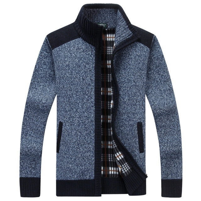 GODLIKE 2018 New autumn/winter 2018 men's cardigan with fleece and thick vertical collar, warm long sleeve knit sweater coat