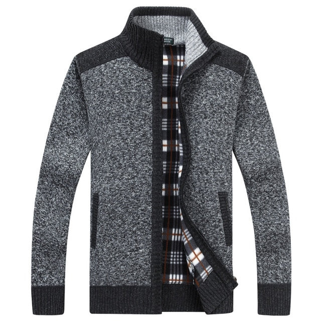 GODLIKE 2018 New autumn/winter 2018 men's cardigan with fleece and thick vertical collar, warm long sleeve knit sweater coat