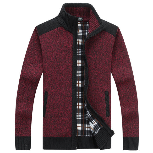 GODLIKE 2018 New autumn/winter 2018 men's cardigan with fleece and thick vertical collar, warm long sleeve knit sweater coat