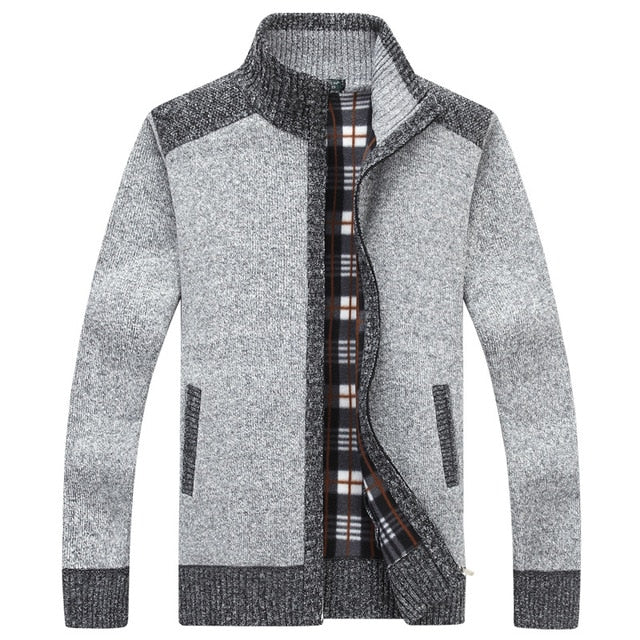 GODLIKE 2018 New autumn/winter 2018 men's cardigan with fleece and thick vertical collar, warm long sleeve knit sweater coat
