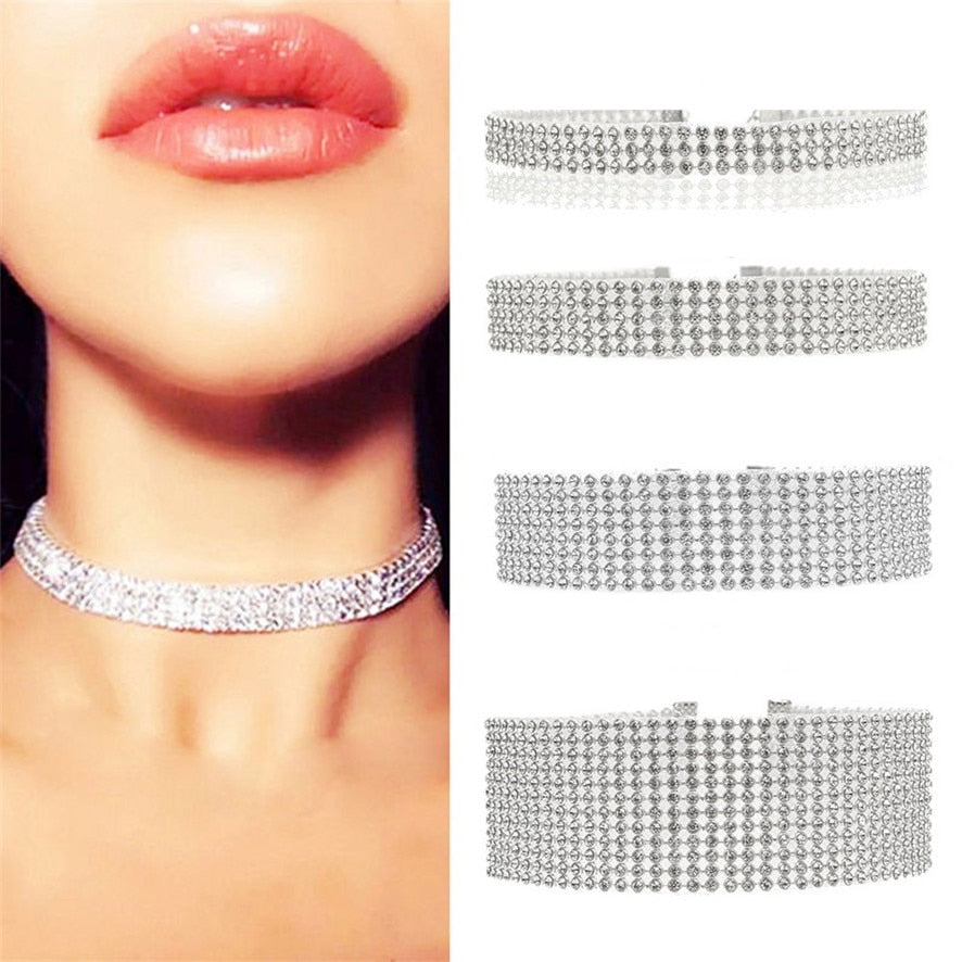 Women Necklace Wedding Silver Full Crystal Rhinestone Choker Necklace for women      192510007