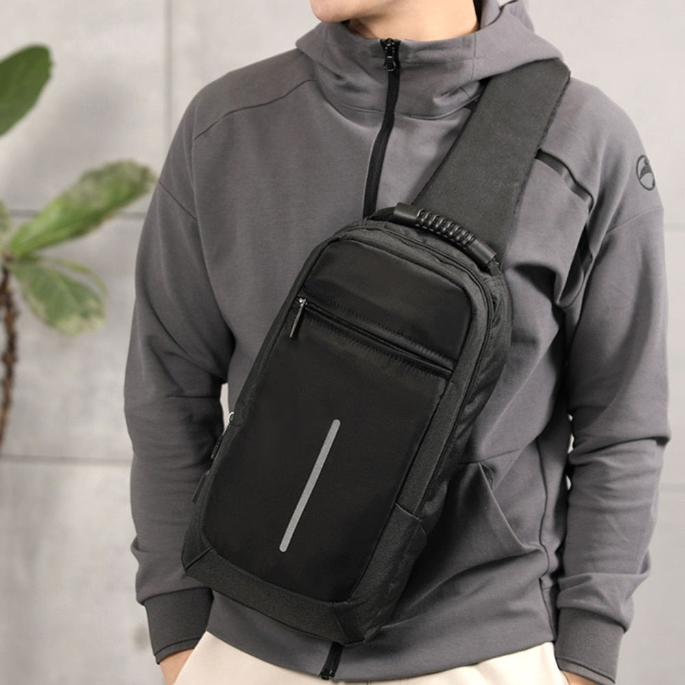 Men Sling Bag Chest Messenger Bag USB Charging Big Capacity Soft Canvas Shoulder Bags Men Pack Crossbody Vertical Square Bag