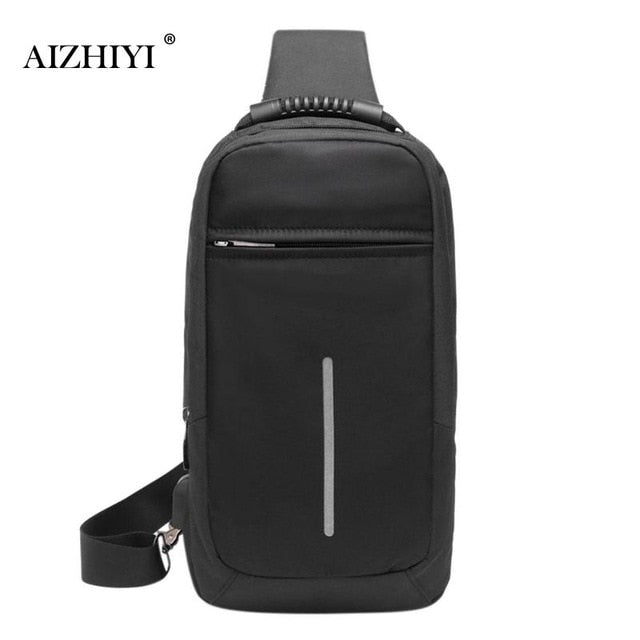 Men Sling Bag Chest Messenger Bag USB Charging Big Capacity Soft Canvas Shoulder Bags Men Pack Crossbody Vertical Square Bag