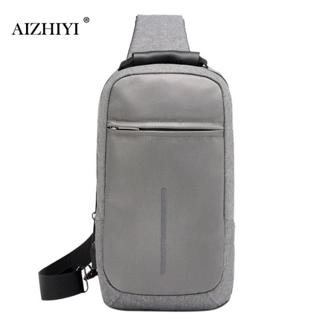 Men Sling Bag Chest Messenger Bag USB Charging Big Capacity Soft Canvas Shoulder Bags Men Pack Crossbody Vertical Square Bag