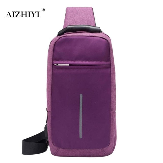 Men Sling Bag Chest Messenger Bag USB Charging Big Capacity Soft Canvas Shoulder Bags Men Pack Crossbody Vertical Square Bag