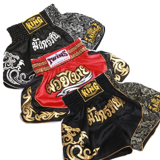 Men's Printing MMA Boxing Short Grappling Martial Arts Muay Thai Trunks Kick Boxing Fight Breathable Adult Soft Pants Black Boxe