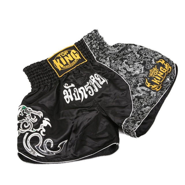 Men's Printing MMA Boxing Short Grappling Martial Arts Muay Thai Trunks Kick Boxing Fight Breathable Adult Soft Pants Black Boxe