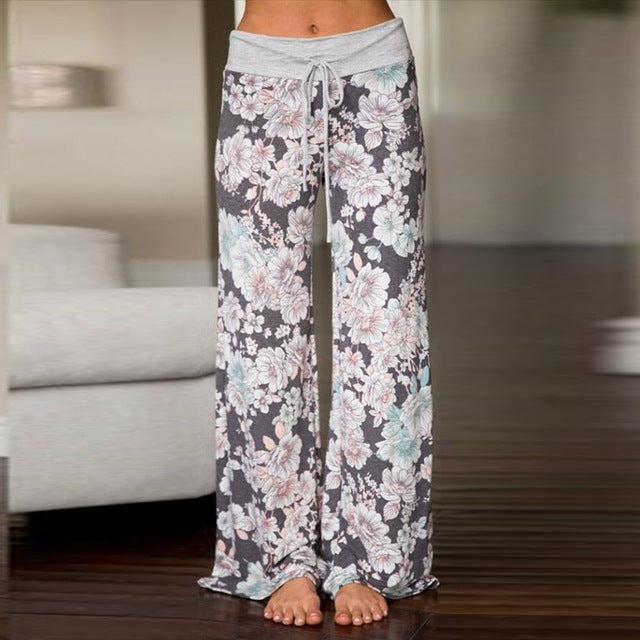 Multi Colors 2018 Sleep Bottoms Women Floral Print Pants Trousers Drawstring Wide Legs Loose Knitted Pajama Pants pijamas B86792