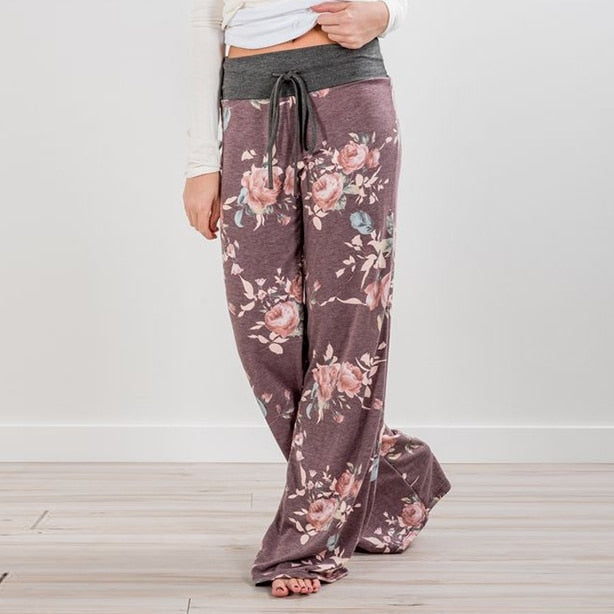 Multi Colors 2018 Sleep Bottoms Women Floral Print Pants Trousers Drawstring Wide Legs Loose Knitted Pajama Pants pijamas B86792