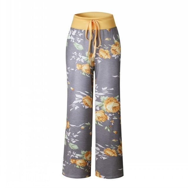 Multi Colors 2018 Sleep Bottoms Women Floral Print Pants Trousers Drawstring Wide Legs Loose Knitted Pajama Pants pijamas B86792