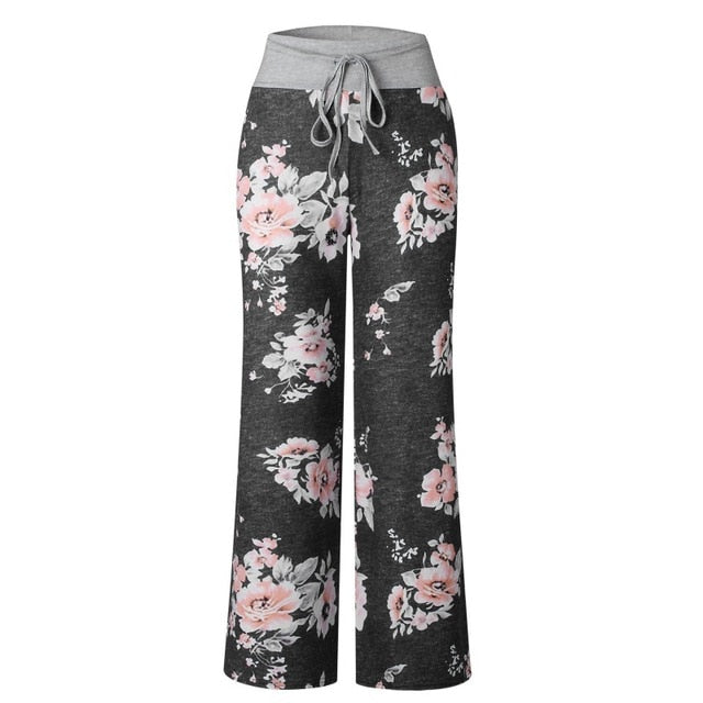 Multi Colors 2018 Sleep Bottoms Women Floral Print Pants Trousers Drawstring Wide Legs Loose Knitted Pajama Pants pijamas B86792