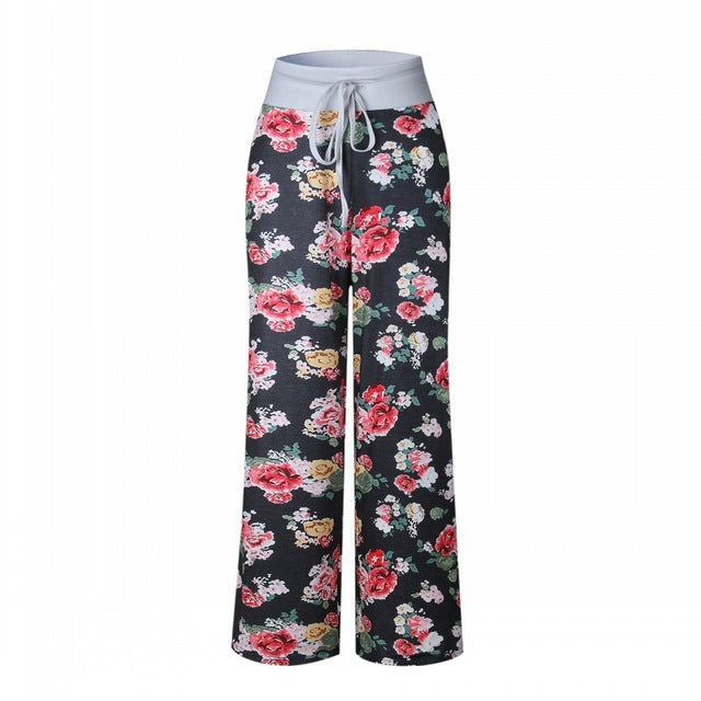 Multi Colors 2018 Sleep Bottoms Women Floral Print Pants Trousers Drawstring Wide Legs Loose Knitted Pajama Pants pijamas B86792