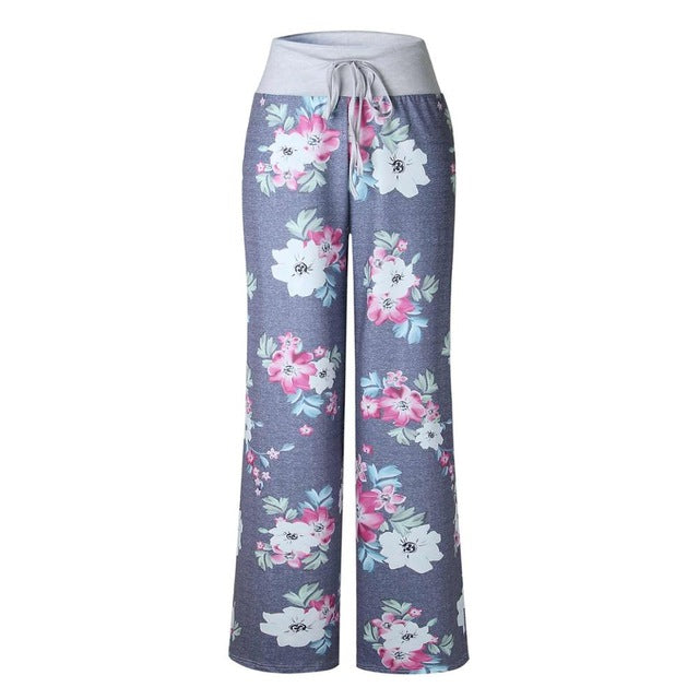 Multi Colors 2018 Sleep Bottoms Women Floral Print Pants Trousers Drawstring Wide Legs Loose Knitted Pajama Pants pijamas B86792