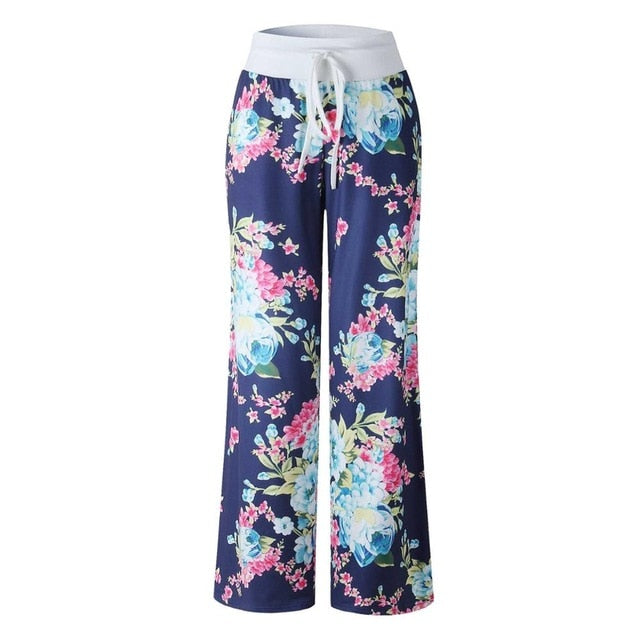 Multi Colors 2018 Sleep Bottoms Women Floral Print Pants Trousers Drawstring Wide Legs Loose Knitted Pajama Pants pijamas B86792