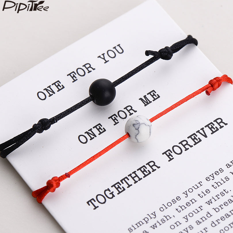 Pipitree 2pcs/set Matte Lava Stone Natural Stone Bead Bracelet Red String Braiding Couple Bracelets for Men Women Wish Jewelry