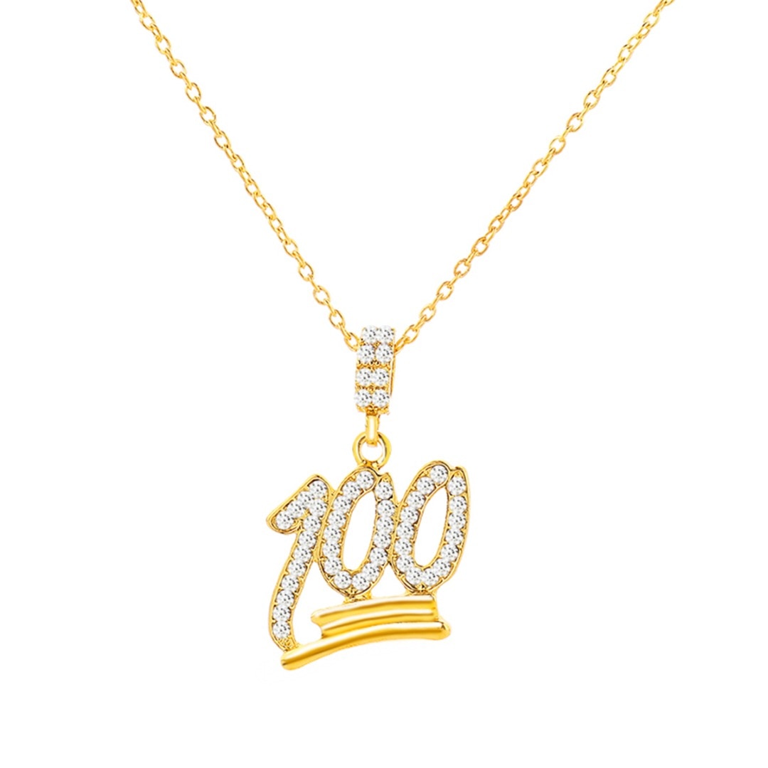 Charm Iced Out Bling Rhinestone Chain Necklace Gold Silver Color Crystal Emoji 100 Pendant Necklace Men Hip Hop Jewelry