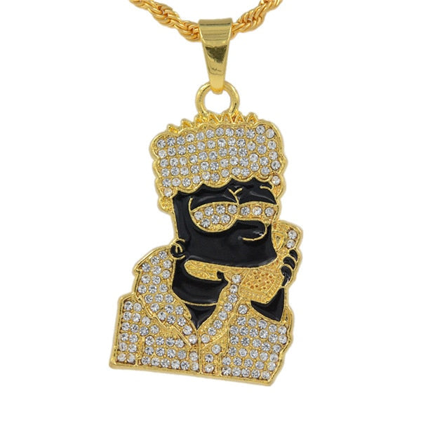 Uodesign Hip Hop Iced Out  Choker Oil Crystal Rhinestone Cartoon Head  Figure Pendent Necklace Present Bling Rapper Men Jewelry