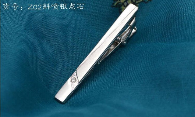 New Metal Silver Tie Clip For Men Wedding Necktie Tie Clasp Clip Gentleman Tie Bar Crystal Tie Pin For Mens Accessories FD2000