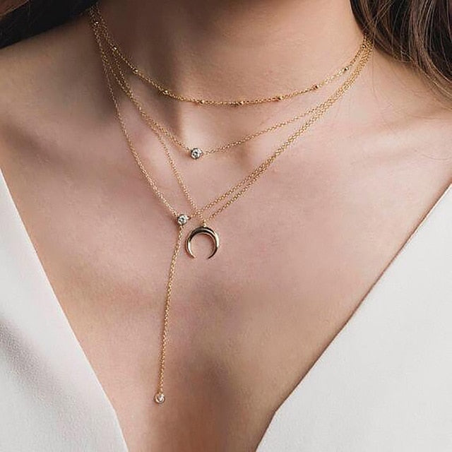 Bls-miracle Bohemian Multi layer Pendant Necklaces For Women Fashion Golden Geometric Charm Chains Necklace Jewelry Wholesale