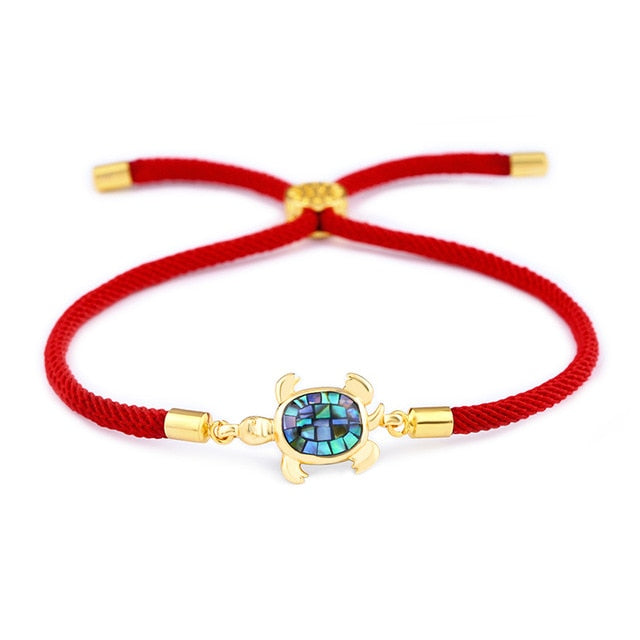 OCESRIO Sea Turtle Bracelet Women Men Natural Abalone Shell Cubic Zirconia Couple Bracelet Red Thread Jewellry pulseras brt-a85