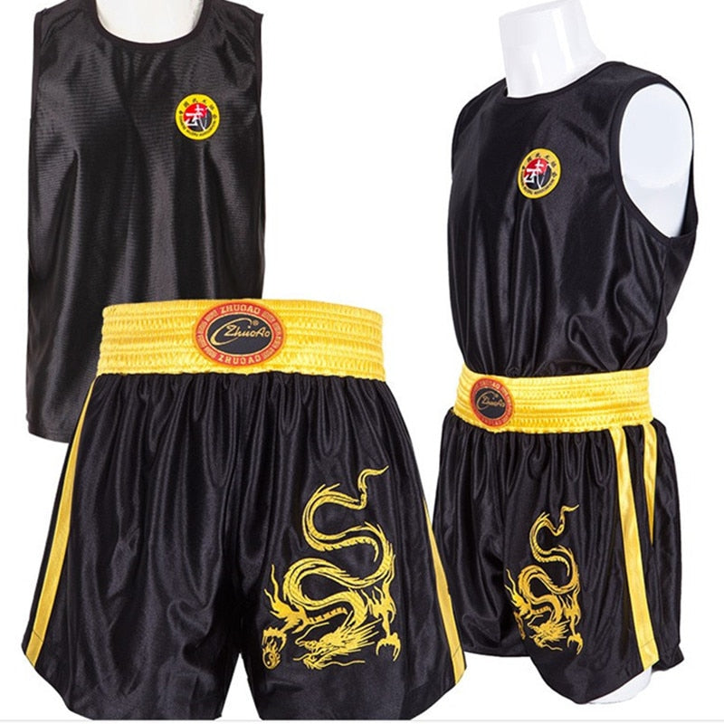 Kids Men Kick Boxing Uniforms Tank + Shorts MMA Muay Thai Boxing Suits Man Sanda Kungfu Wushu Suits Kids Boxing Wushu Clothes