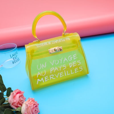 Top-handle Clear Transparent PVC Women Shoulder Bags Letter Jelly Candy Color Women Messenger Crossbody Bag Luxury Females Bolsa