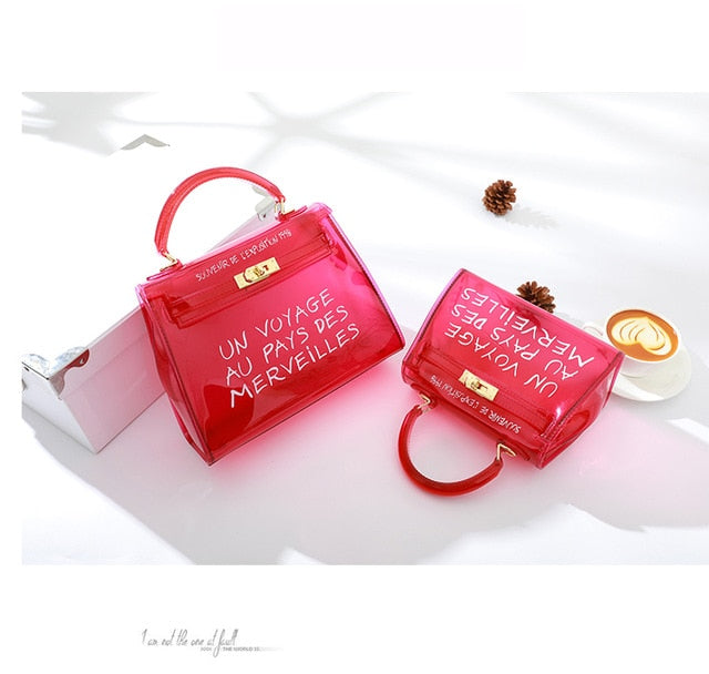 Top-handle Clear Transparent PVC Women Shoulder Bags Letter Jelly Candy Color Women Messenger Crossbody Bag Luxury Females Bolsa