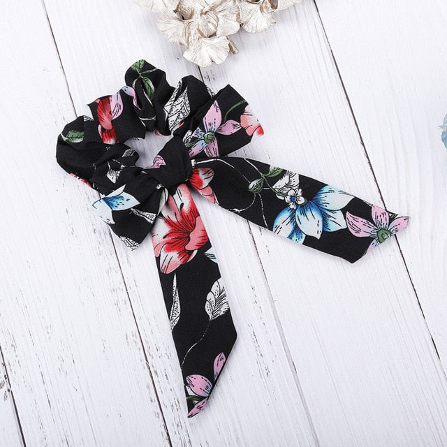 AWAYT Bow Streamers Hair Ring Fashion Ribbon Girl Hair Bands Scrunchies Horsetail Tie Solid Headwear Hair Accessories