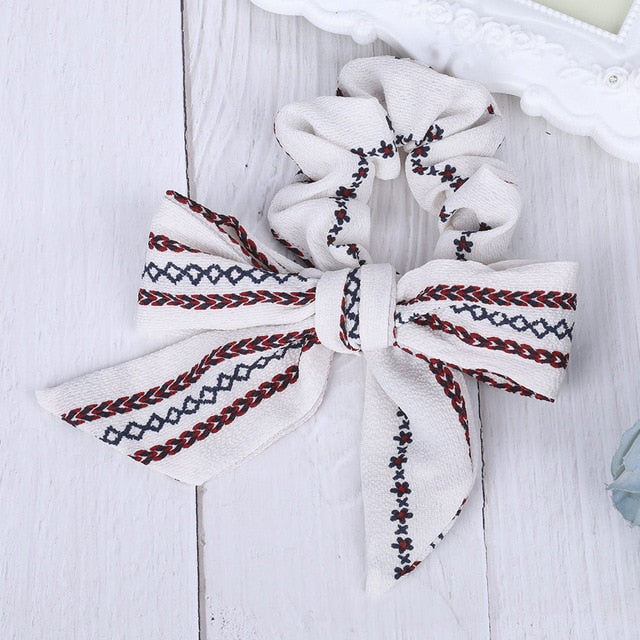 AWAYT Bow Streamers Hair Ring Fashion Ribbon Girl Hair Bands Scrunchies Horsetail Tie Solid Headwear Hair Accessories