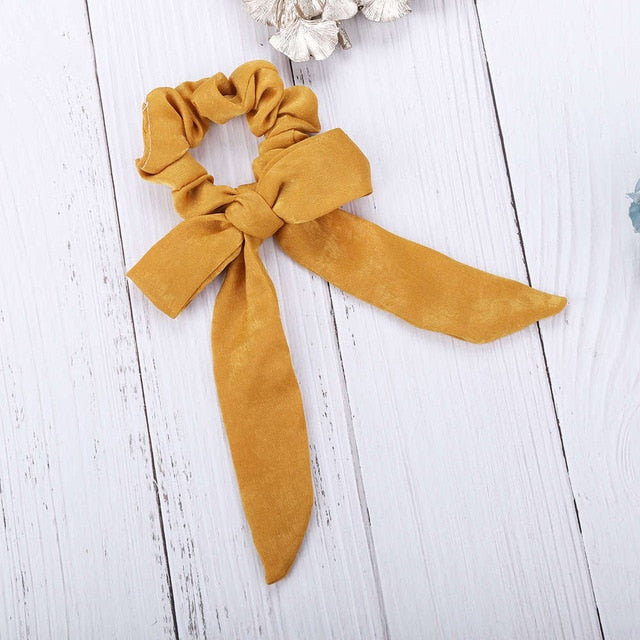 AWAYT Bow Streamers Hair Ring Fashion Ribbon Girl Hair Bands Scrunchies Horsetail Tie Solid Headwear Hair Accessories