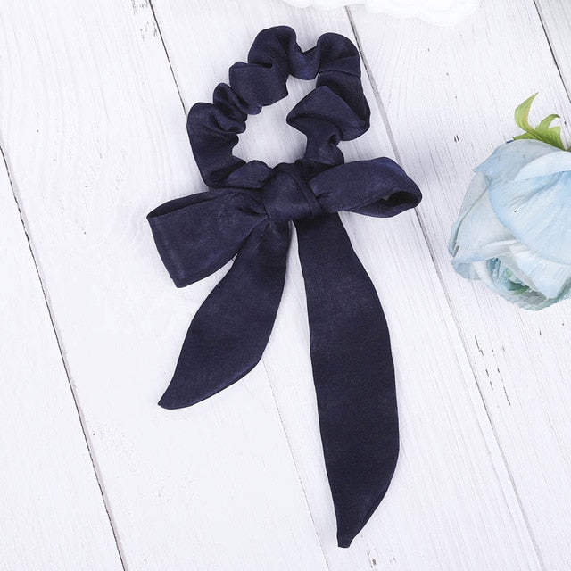 AWAYT Bow Streamers Hair Ring Fashion Ribbon Girl Hair Bands Scrunchies Horsetail Tie Solid Headwear Hair Accessories