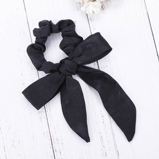 AWAYT Bow Streamers Hair Ring Fashion Ribbon Girl Hair Bands Scrunchies Horsetail Tie Solid Headwear Hair Accessories