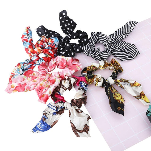 AWAYT Bow Streamers Hair Ring Fashion Ribbon Girl Hair Bands Scrunchies Horsetail Tie Solid Headwear Hair Accessories