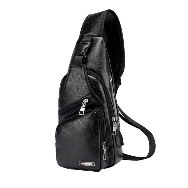 Laamei Men Crossbody Bags Messenger Leather Shoulder Bags Chest Bag USB With Headphone Hole Designer Package Back Pack