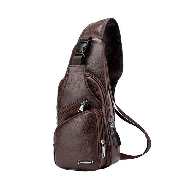 Laamei Men Crossbody Bags Messenger Leather Shoulder Bags Chest Bag USB With Headphone Hole Designer Package Back Pack