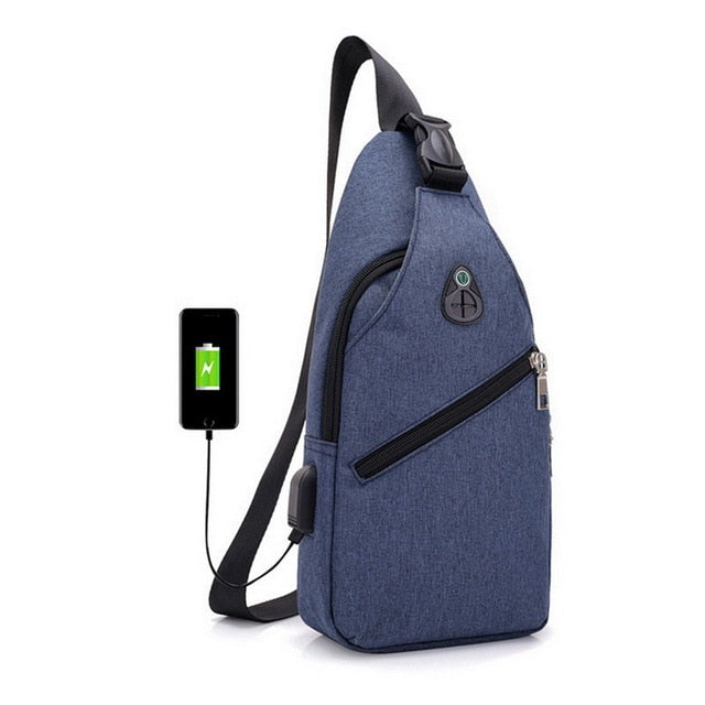 Laamei Men Crossbody Bags Messenger Leather Shoulder Bags Chest Bag USB With Headphone Hole Designer Package Back Pack